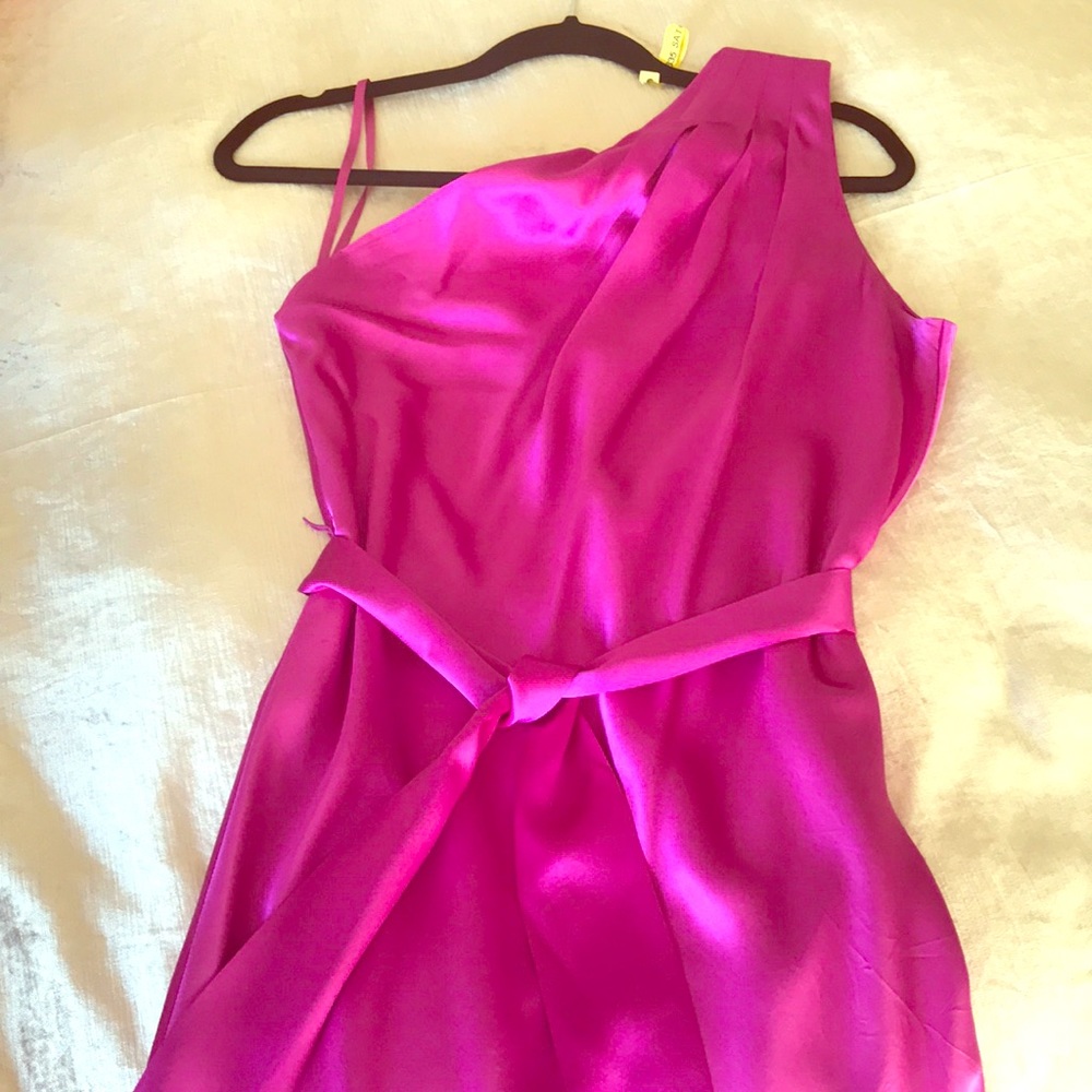 Out of this world silk fuchsia one shoulder gown